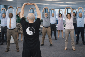 Tai Chi and Qigong group class in an office environment in Melbourne